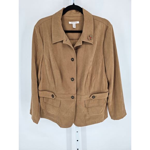 JM Collection Womens Sz 16 Faux Suede Button Up Shirt Jacket Shacket Beige - Picture 1 of 3